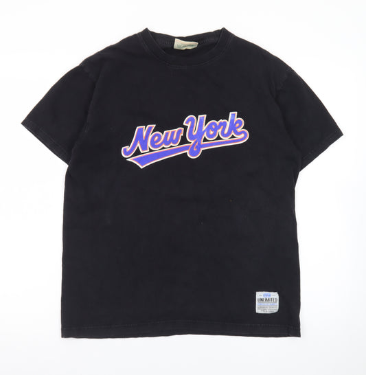 UNIT HUNDRED Mens Black L New York Graphic Cotton T-Shirt