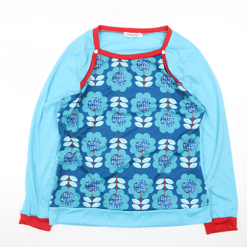 Misslook Women's Blue Floral Long Sleeve T-Shirt Size L