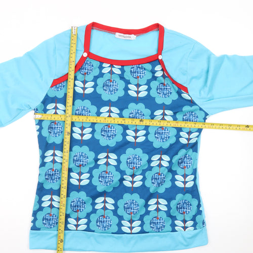 Misslook Women's Blue Floral Long Sleeve T-Shirt Size L