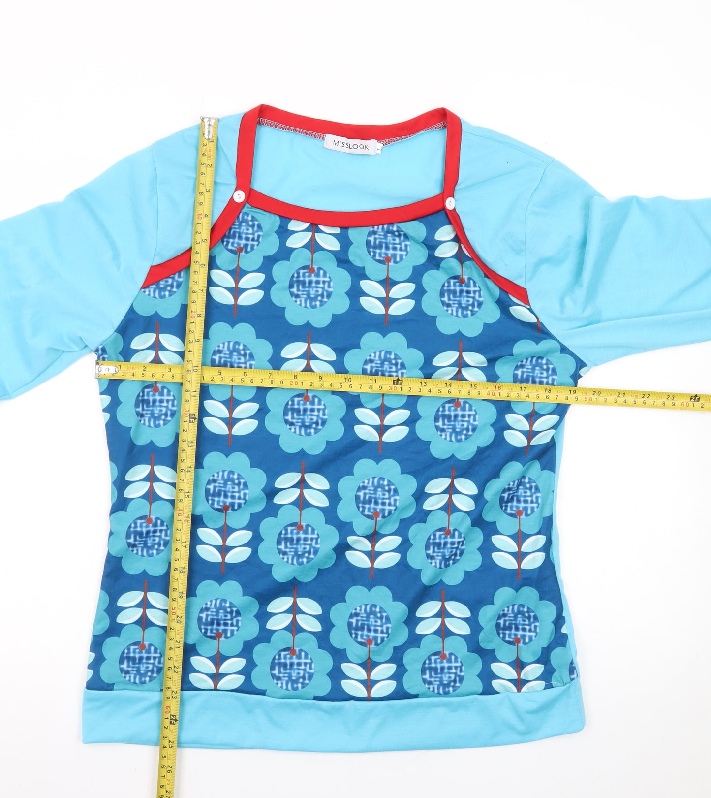 Misslook Women's Blue Floral Long Sleeve T-Shirt Size L