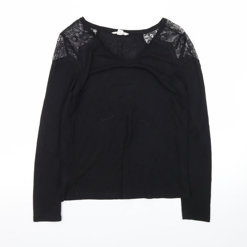 Springfield Womens Black Lace Shoulder Long Sleeve Jersey Blouse S