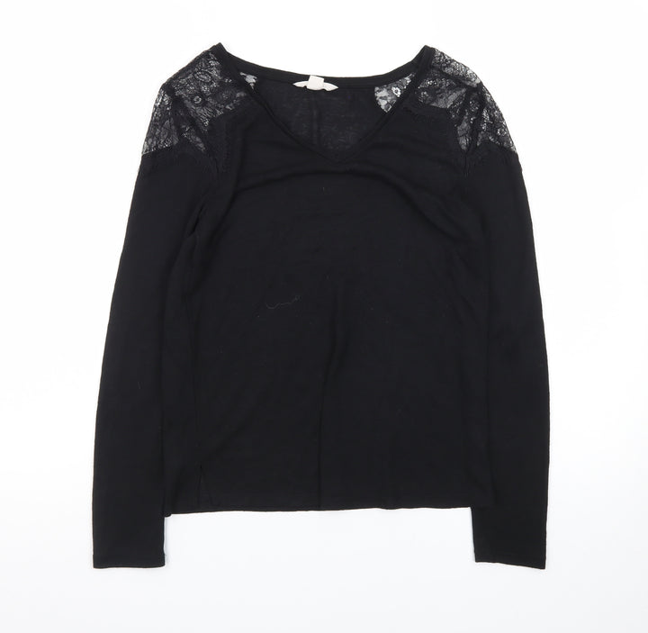 Springfield Womens Black Lace Shoulder Long Sleeve Jersey Blouse S