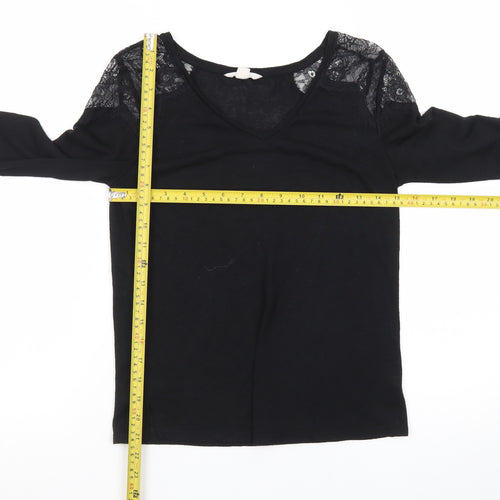 Springfield Womens Black Lace Shoulder Long Sleeve Jersey Blouse S