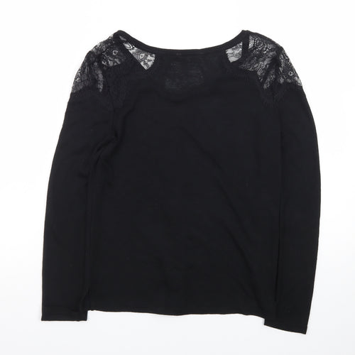 Springfield Womens Black Lace Shoulder Long Sleeve Jersey Blouse S