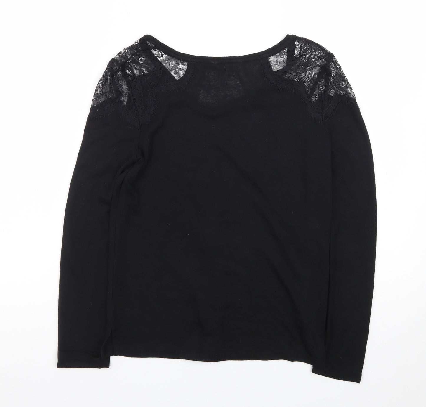 Springfield Womens Black Lace Shoulder Long Sleeve Jersey Blouse S