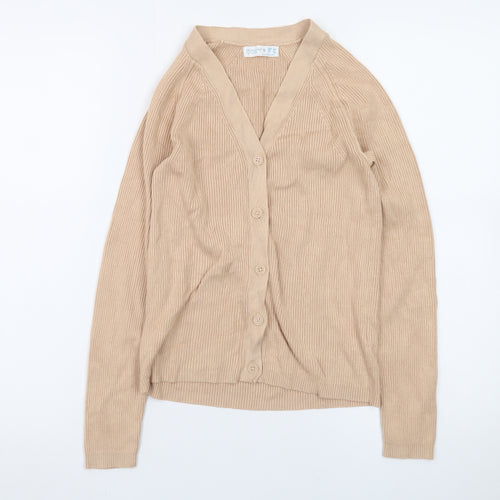 Primark Women Beige Cardigan Small V-Neck Long Sleeve Knitwear