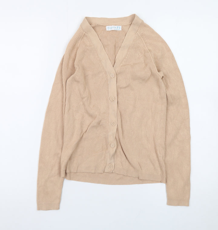 Primark Women Beige Cardigan Small V-Neck Long Sleeve Knitwear