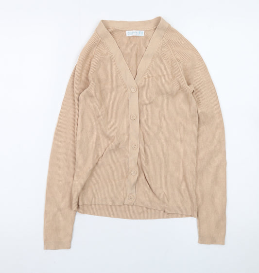 Primark Women Beige Cardigan Small V-Neck Long Sleeve Knitwear