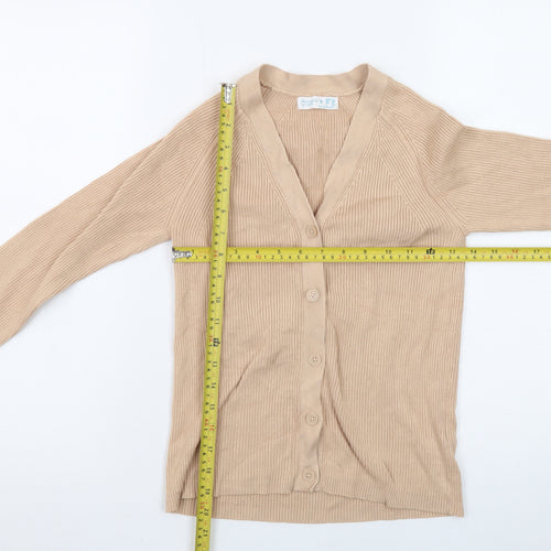 Primark Women Beige Cardigan Small V-Neck Long Sleeve Knitwear