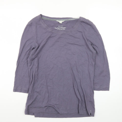 White Stuff Womens Purple 3/4 Sleeve Cotton Jersey T-Shirt UK 12