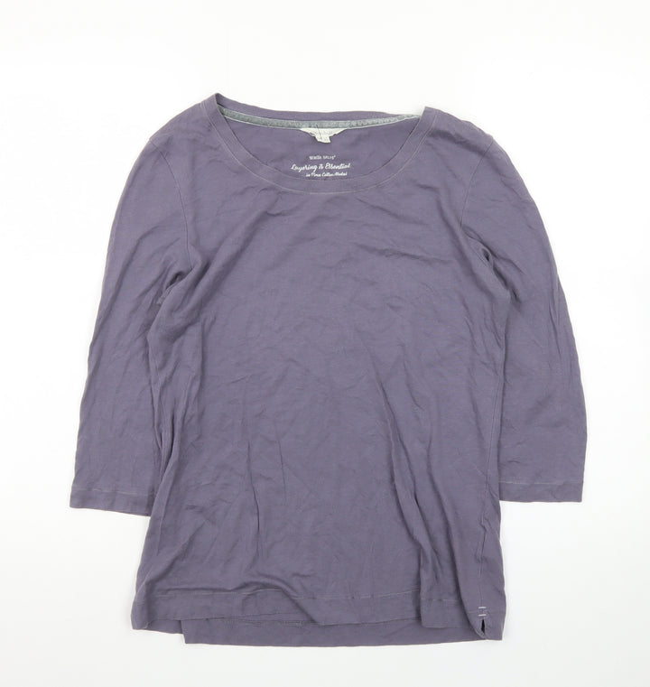 White Stuff Womens Purple 3/4 Sleeve Cotton Jersey T-Shirt UK 12
