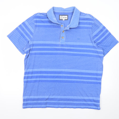 Fat Face Men’s Blue Striped Cotton Polo Shirt Size 2XL Regular Fit