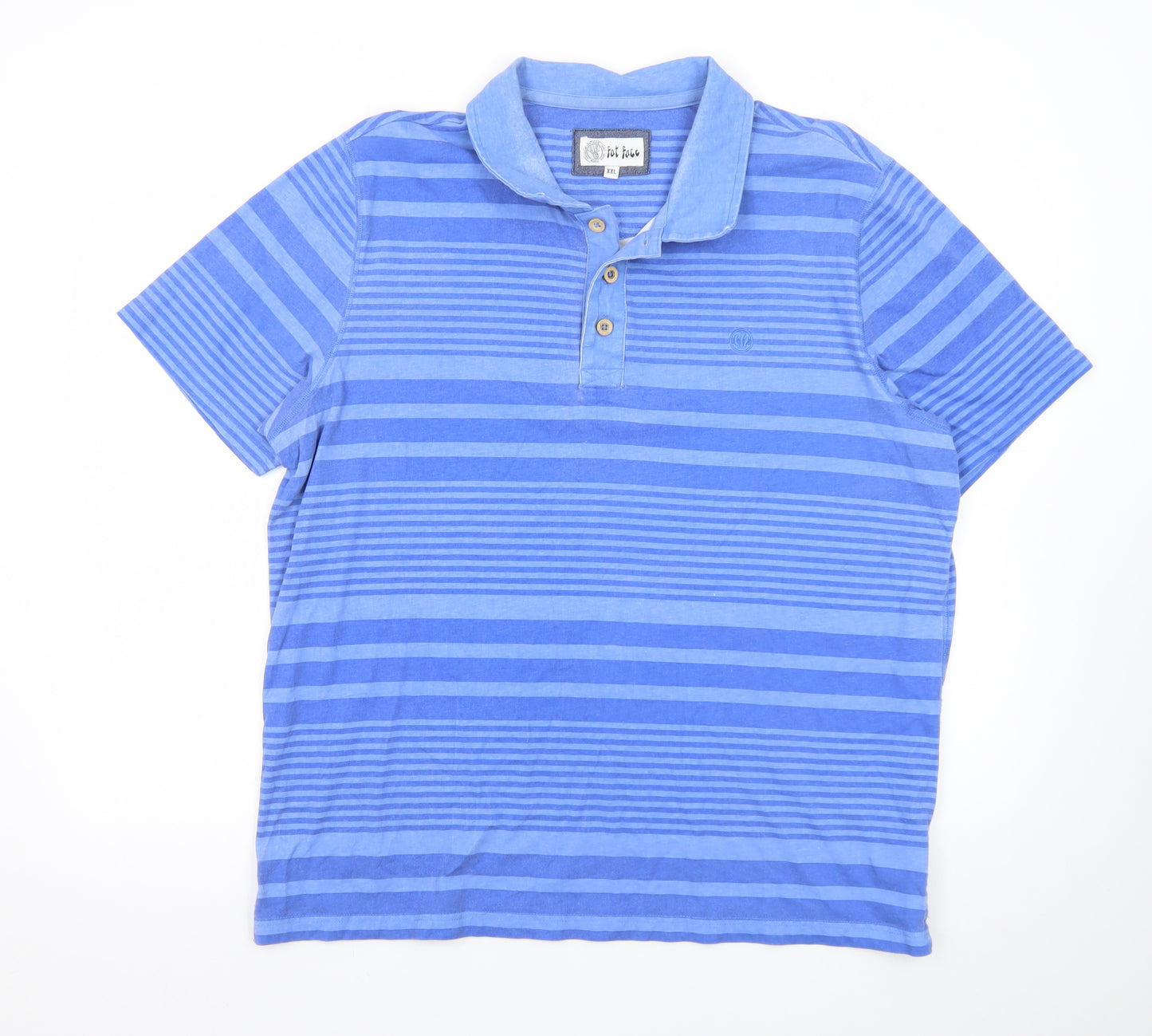 Fat Face Men’s Blue Striped Cotton Polo Shirt Size 2XL Regular Fit