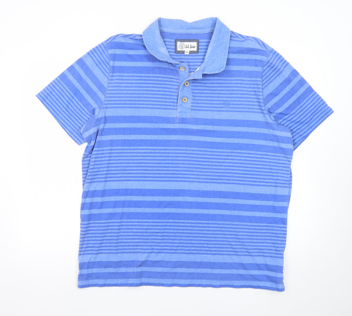 Fat Face Men’s Blue Striped Cotton Polo Shirt Size 2XL Regular Fit