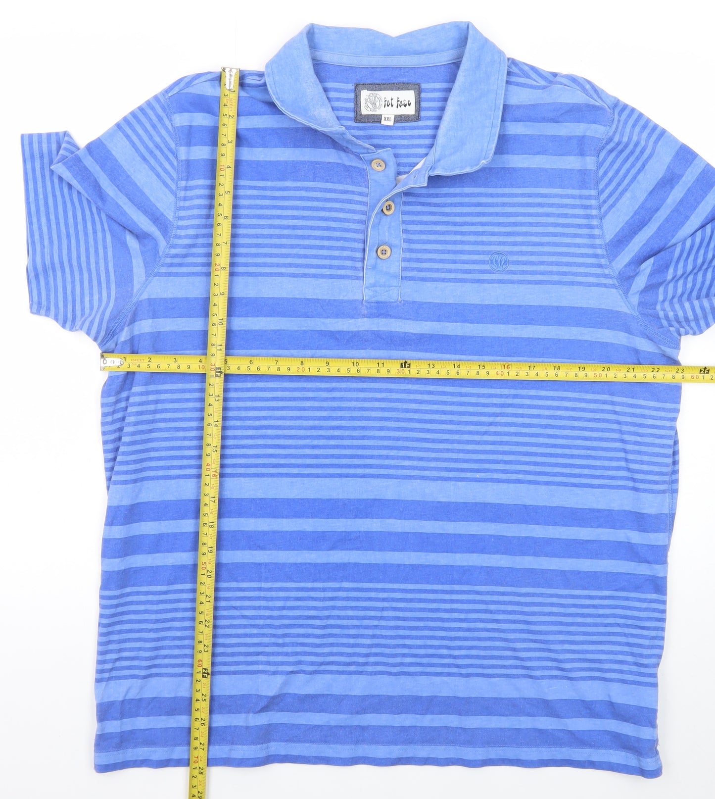 Fat Face Men’s Blue Striped Cotton Polo Shirt Size 2XL Regular Fit