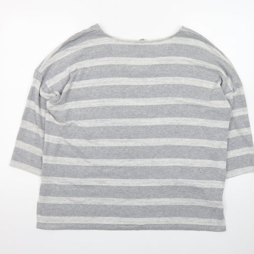 Tu Women’s Grey Striped V-Neck 3/4 Sleeve Pullover Jumper Size 16