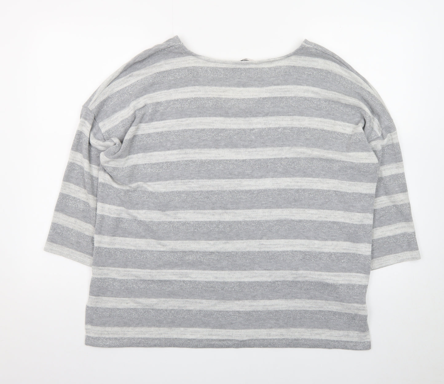 Tu Women’s Grey Striped V-Neck 3/4 Sleeve Pullover Jumper Size 16