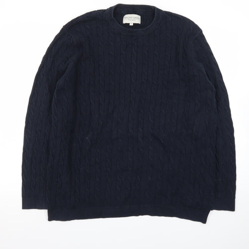 Racing Green Men's Blue Cable-Knit Cotton Jumper XL