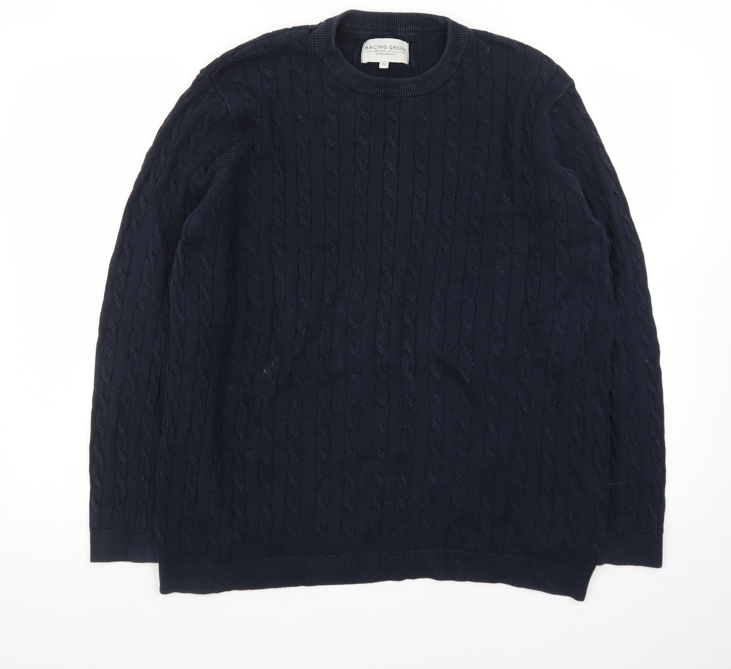 Racing Green Men's Blue Cable-Knit Cotton Jumper XL