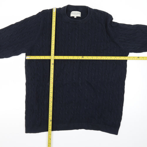 Racing Green Men's Blue Cable-Knit Cotton Jumper XL