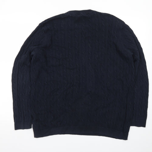 Racing Green Men's Blue Cable-Knit Cotton Jumper XL