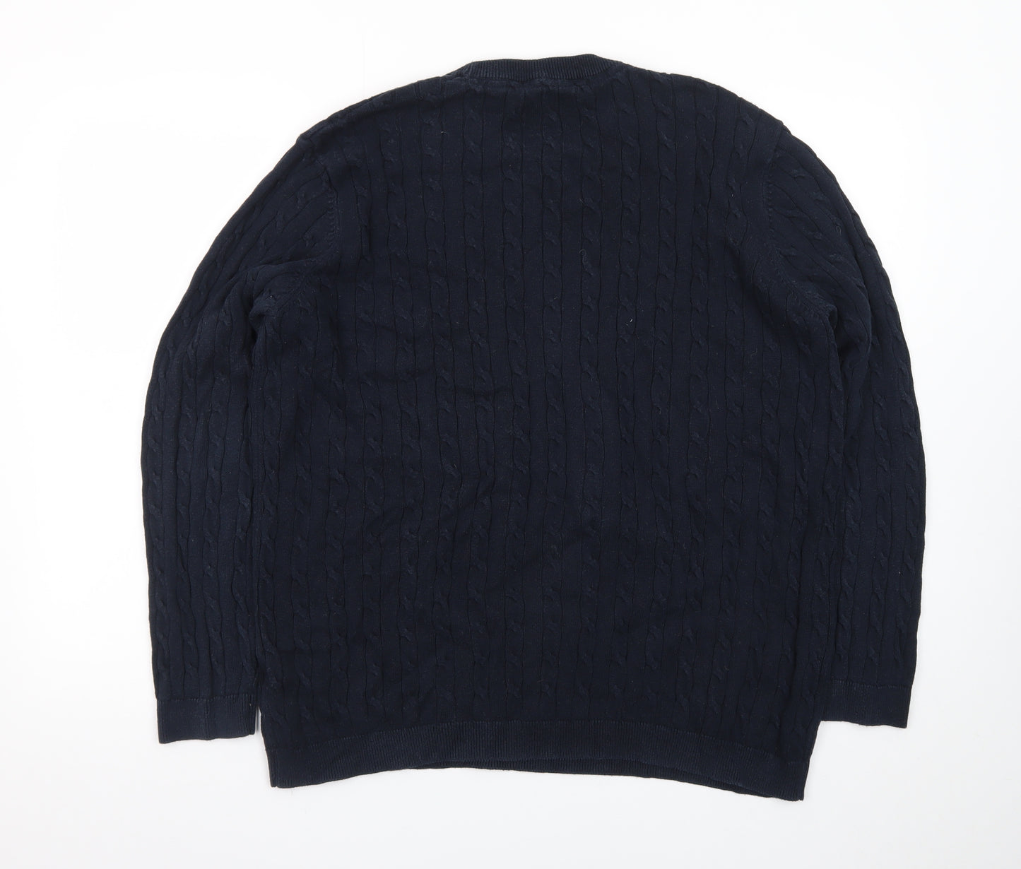 Racing Green Men's Blue Cable-Knit Cotton Jumper XL