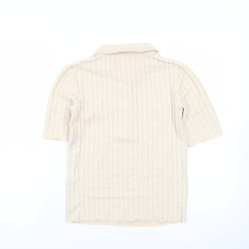 Zara Men’s Beige Collared Knit Short Sleeve Polo Shirt Size S