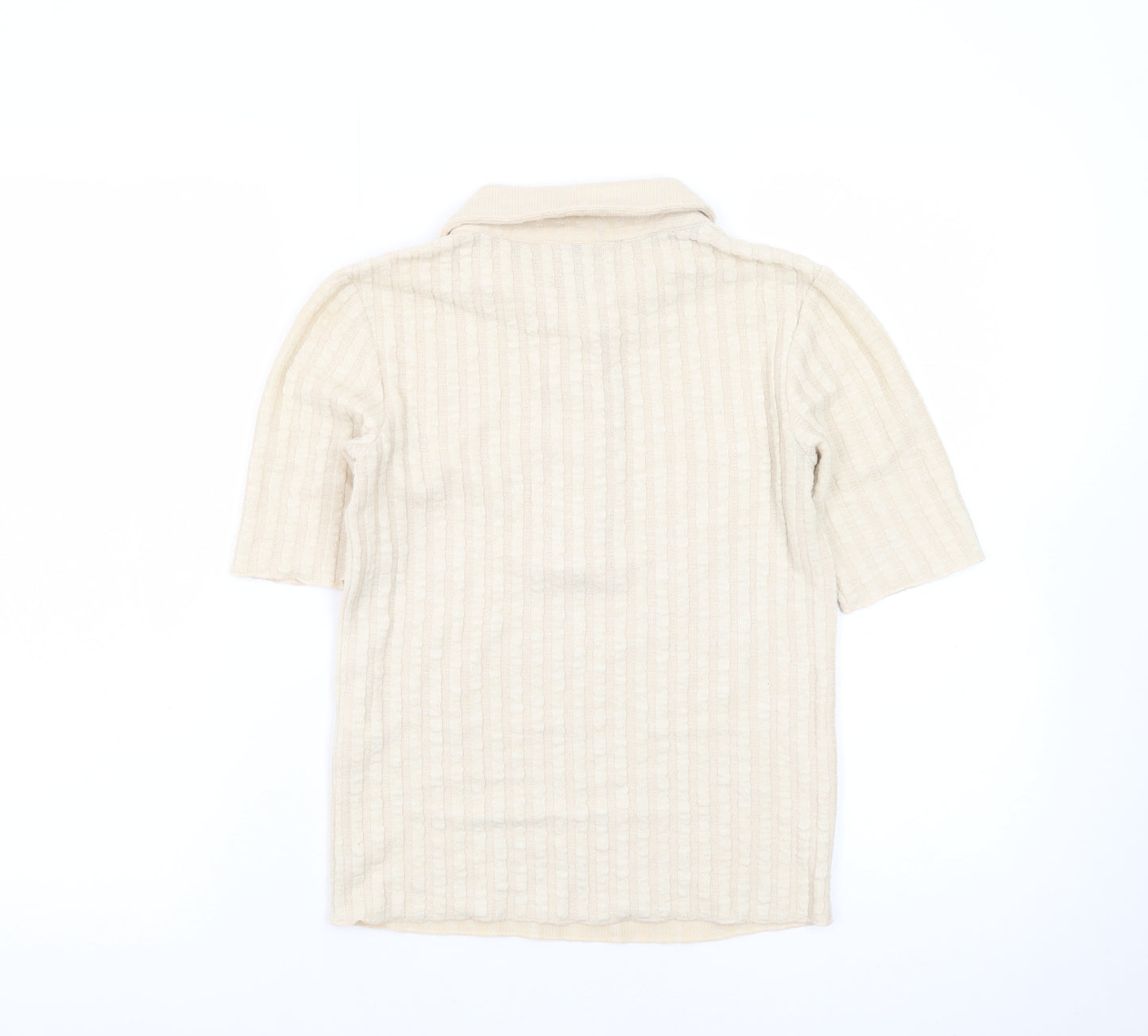 Zara Men’s Beige Collared Knit Short Sleeve Polo Shirt Size S