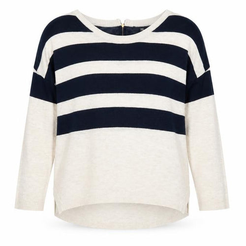 Warehouse Women Beige Navy Striped Jumper UK 8 3/4 Sleeve Boat Neck