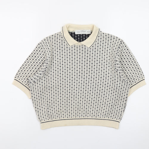 Marks and Spencer Women Beige Collared Knit Short Sleeve Jumper Size 12