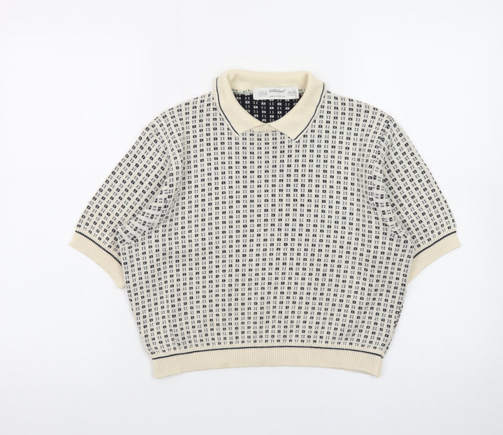Marks and Spencer Women Beige Collared Knit Short Sleeve Jumper Size 12