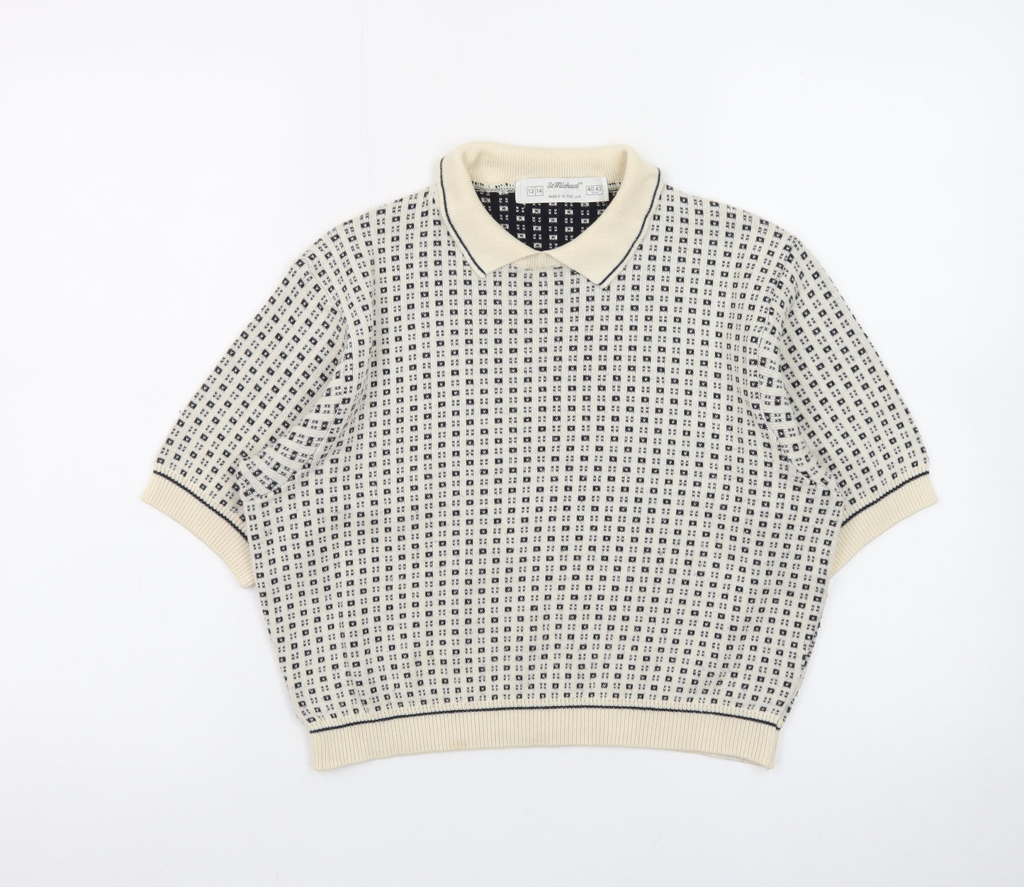 Marks and Spencer Women Beige Collared Knit Short Sleeve Jumper Size 12