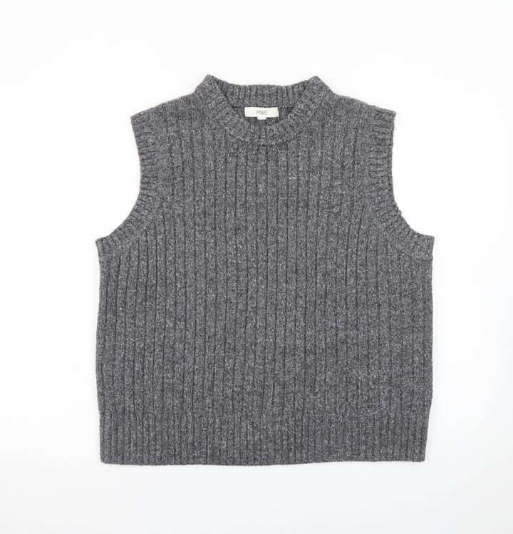 Marks and Spencer Mens Grey Ribbed Knit Mock Neck Sleeveless Vest L