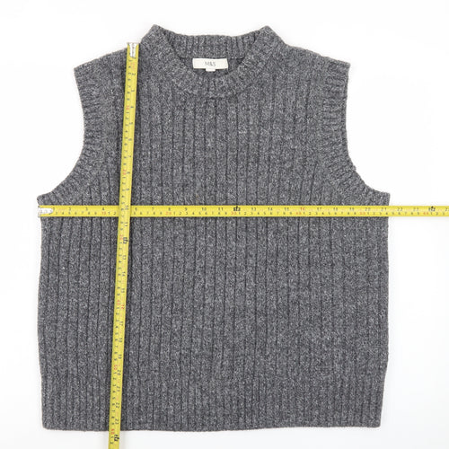 Marks and Spencer Mens Grey Ribbed Knit Mock Neck Sleeveless Vest L