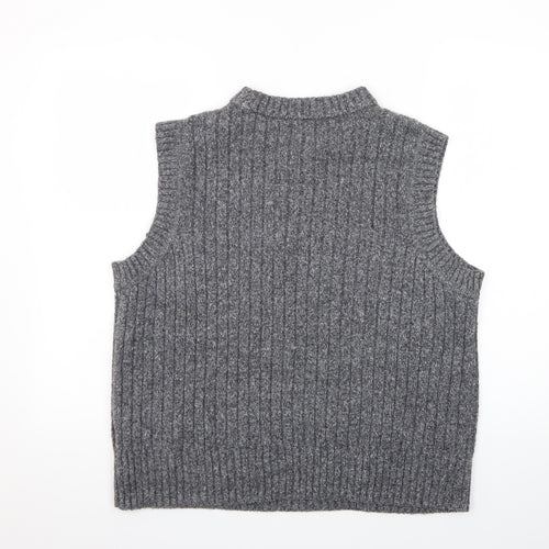 Marks and Spencer Mens Grey Ribbed Knit Mock Neck Sleeveless Vest L