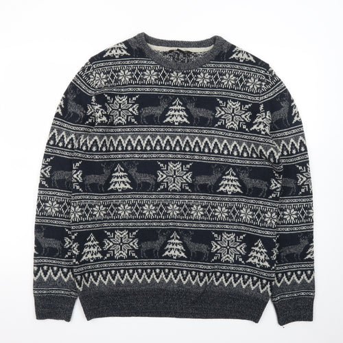 Cedar Wood State Men's Grey Fair Isle Christmas Jumper XL