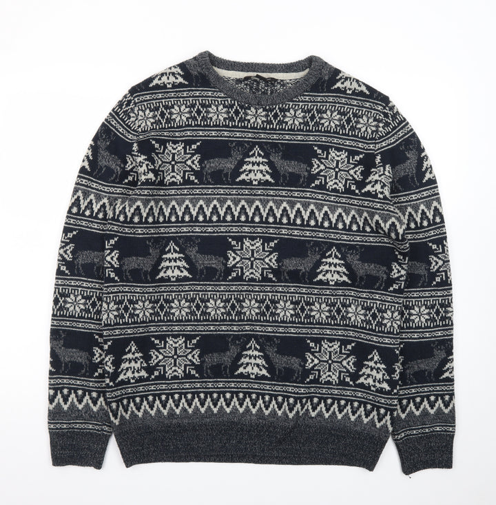 Cedar Wood State Men's Grey Fair Isle Christmas Jumper XL