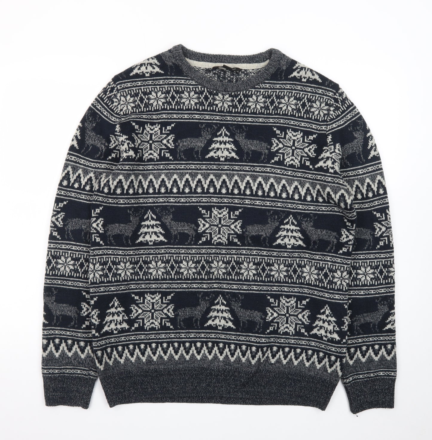 Cedar Wood State Men's Grey Fair Isle Christmas Jumper XL