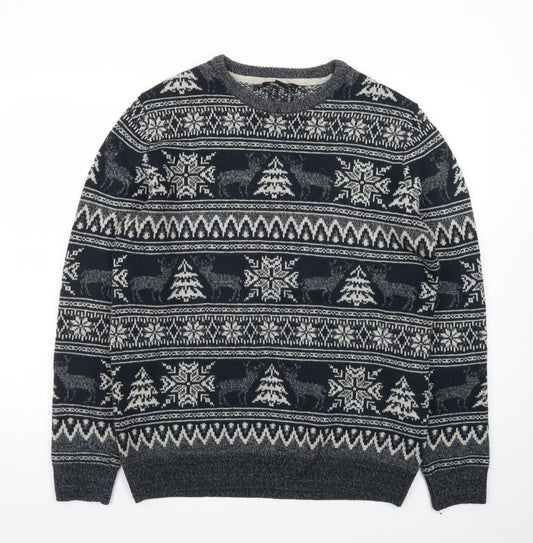 Cedar Wood State Men's Grey Fair Isle Christmas Jumper XL