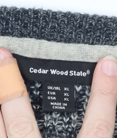Cedar Wood State Men's Grey Fair Isle Christmas Jumper XL