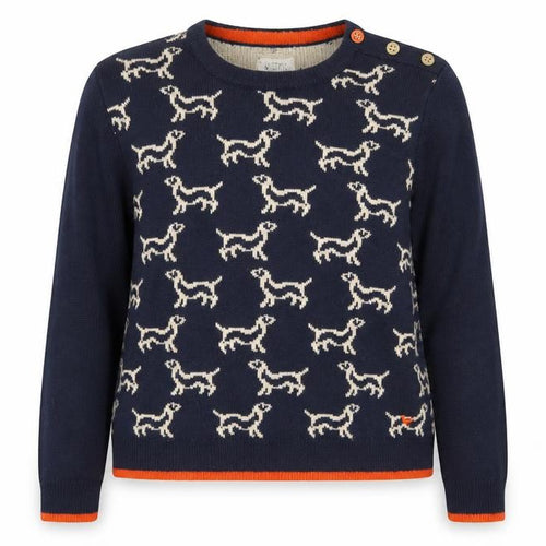 Country Rose Women Navy Dog Pattern Crew Neck Jumper Size L