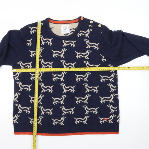 Country Rose Women Navy Dog Pattern Crew Neck Jumper Size L