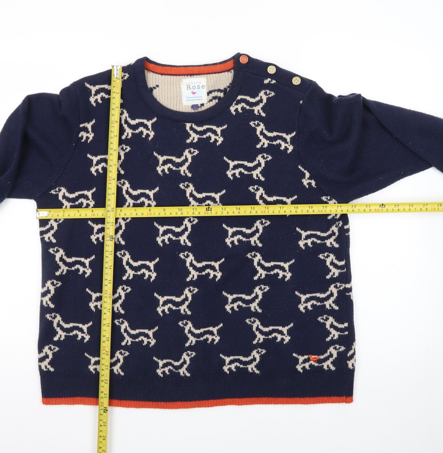 Country Rose Women Navy Dog Pattern Crew Neck Jumper Size L