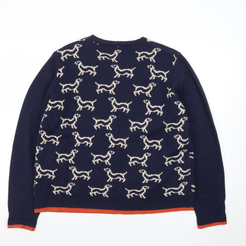 Country Rose Women Navy Dog Pattern Crew Neck Jumper Size L