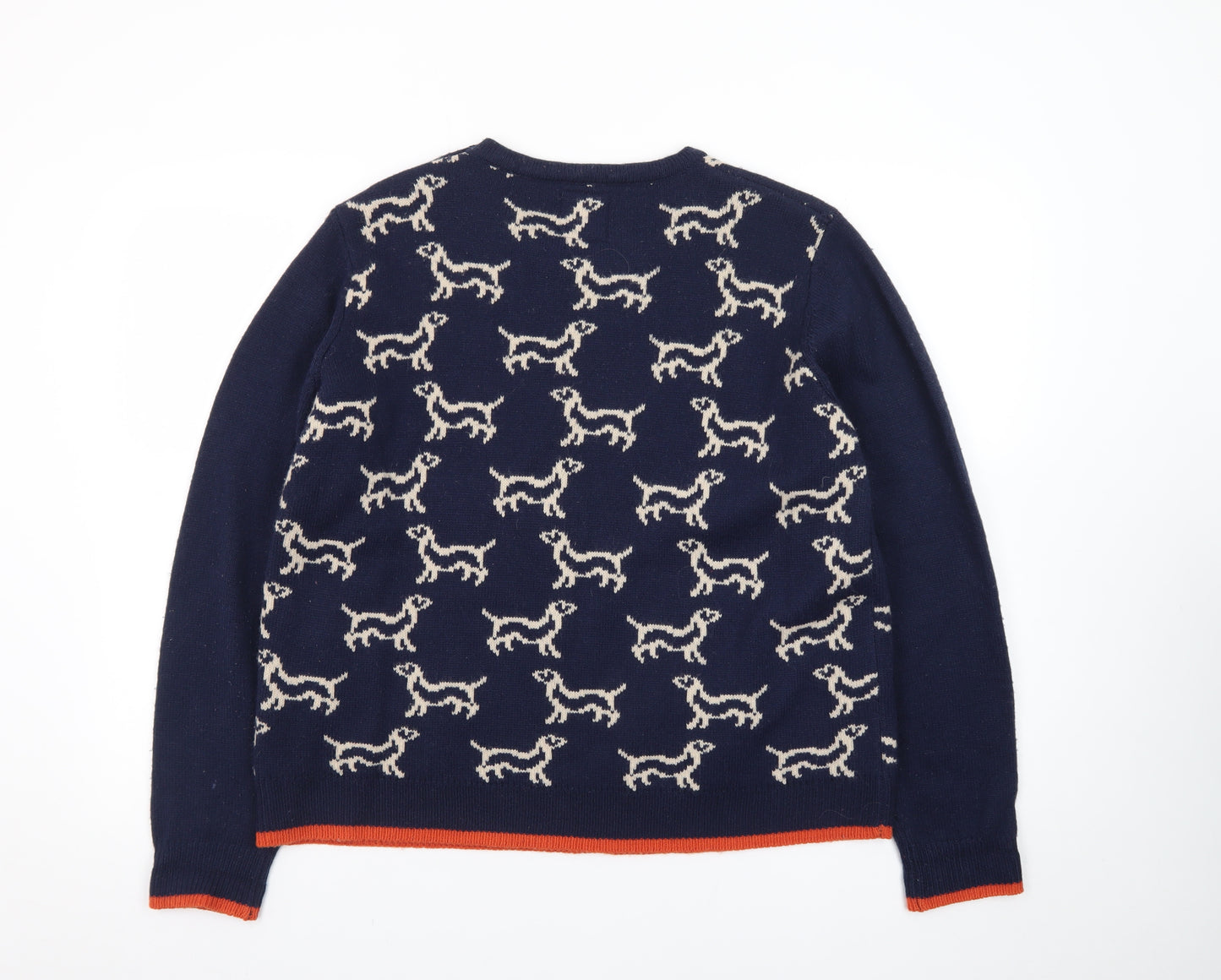 Country Rose Women Navy Dog Pattern Crew Neck Jumper Size L
