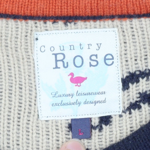 Country Rose Women Navy Dog Pattern Crew Neck Jumper Size L