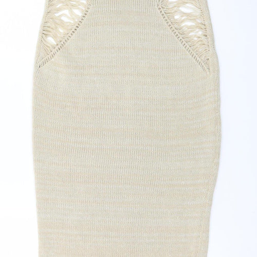 PrettyLittleThing Women Beige Halter Bodycon Knit Midi Dress S
