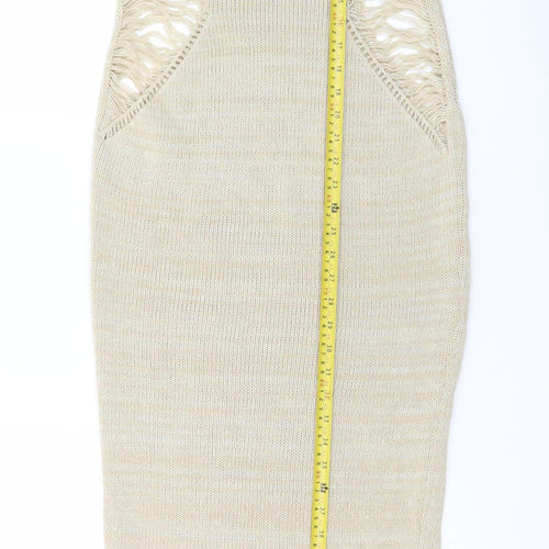 PrettyLittleThing Women Beige Halter Bodycon Knit Midi Dress S