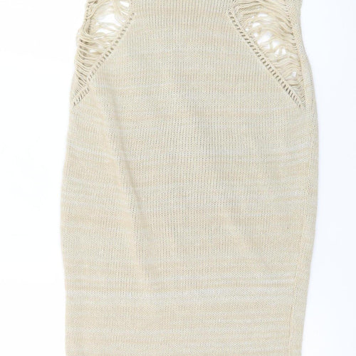 PrettyLittleThing Women Beige Halter Bodycon Knit Midi Dress S