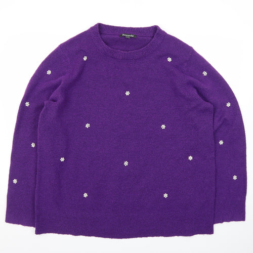 Bonmarché Women's Purple Beaded Knit Jumper Size 20 Crew Neck